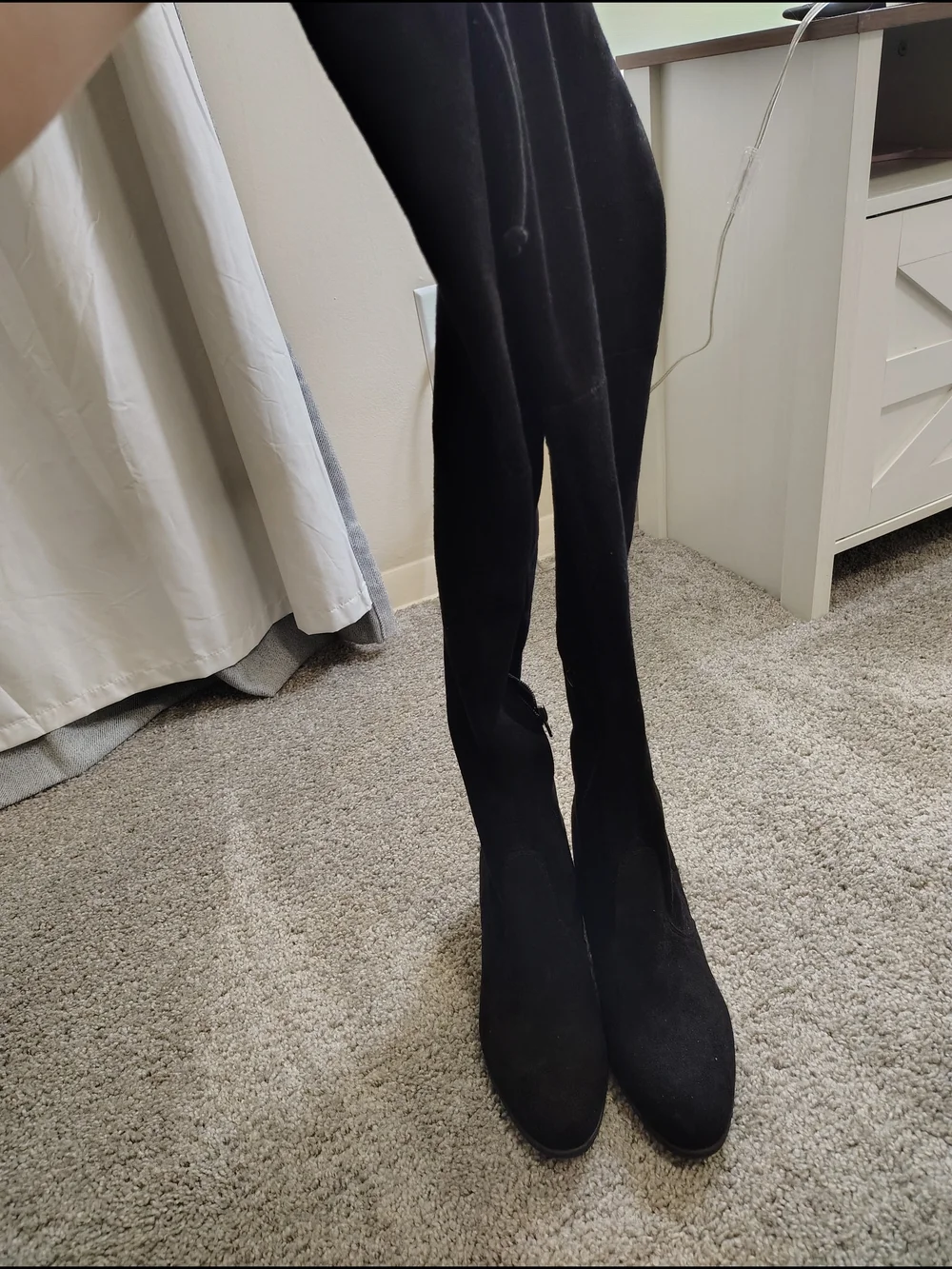 Unisa Black Over-the-Knee Suede Block Heel Boots